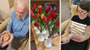 Baby chicks for Easter at Augustus Court care home
